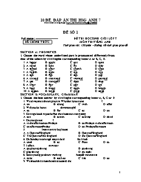 Bộ đề và đáp án thi chọn học sinh giỏi môn Tiếng anh lớp 7